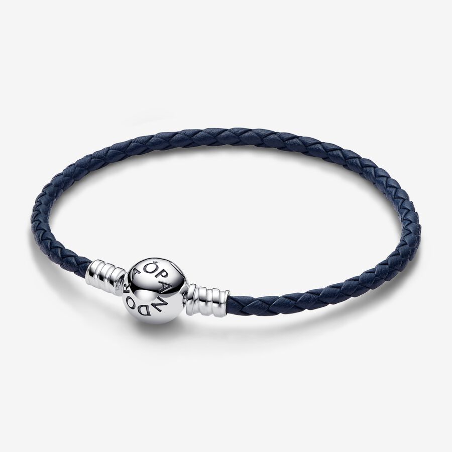 Pulseira de couro Azul com fecho Redondo