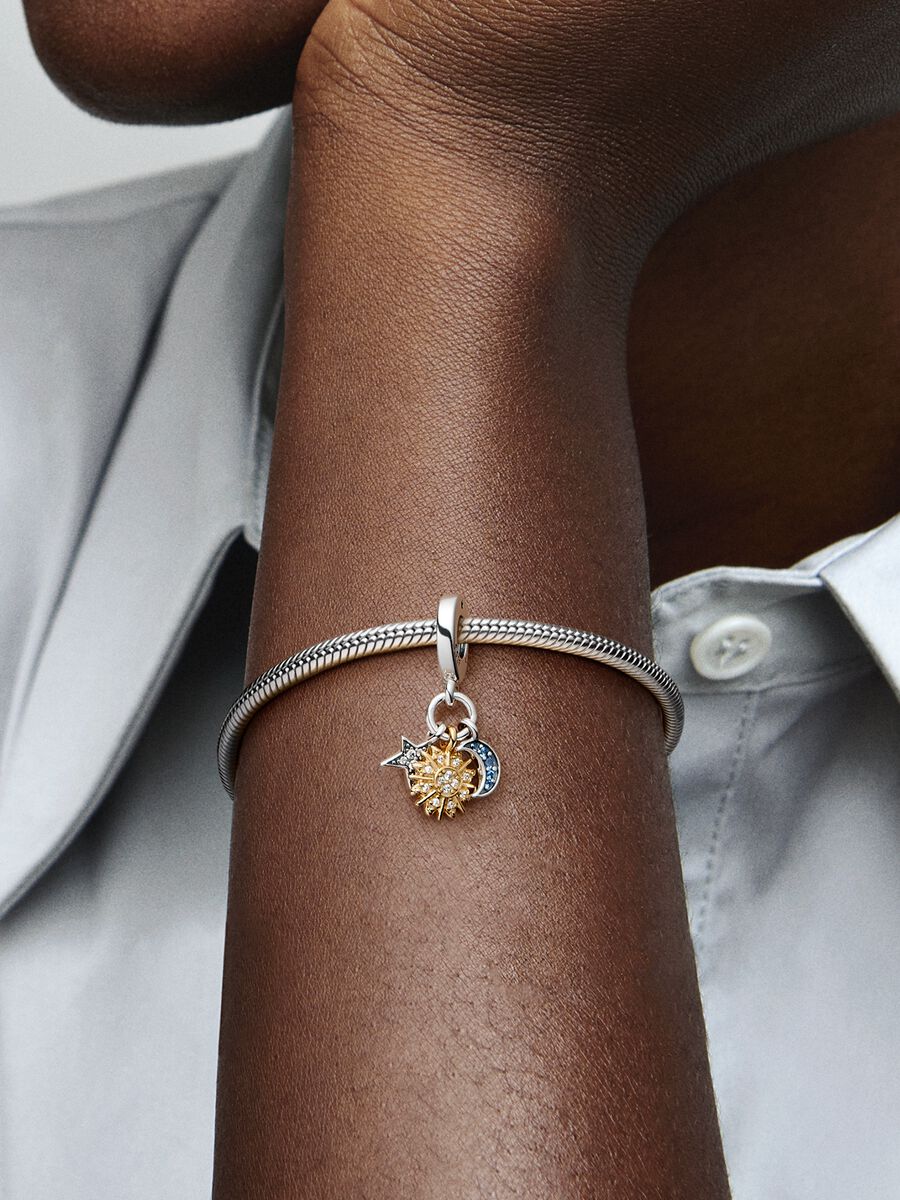 Conta Pendente Tripla Celestial dois tons Prata, Revestimento de ouro 14k