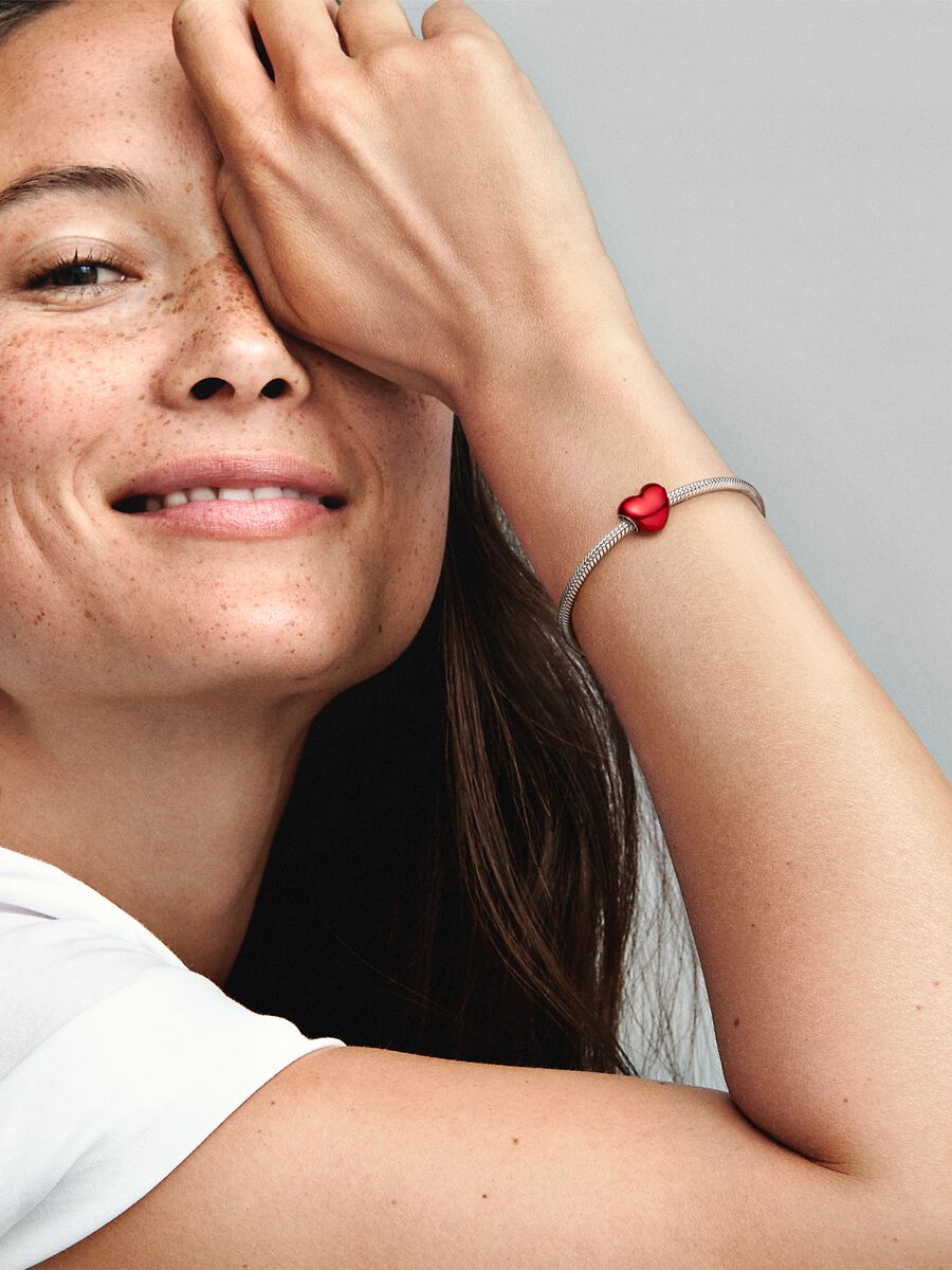 Conta Coração Encarnado Metalizado Prata