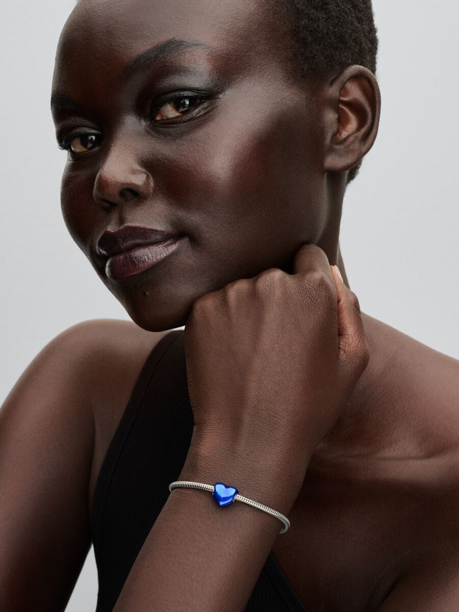 Conta Coração Azul Metálico Prata