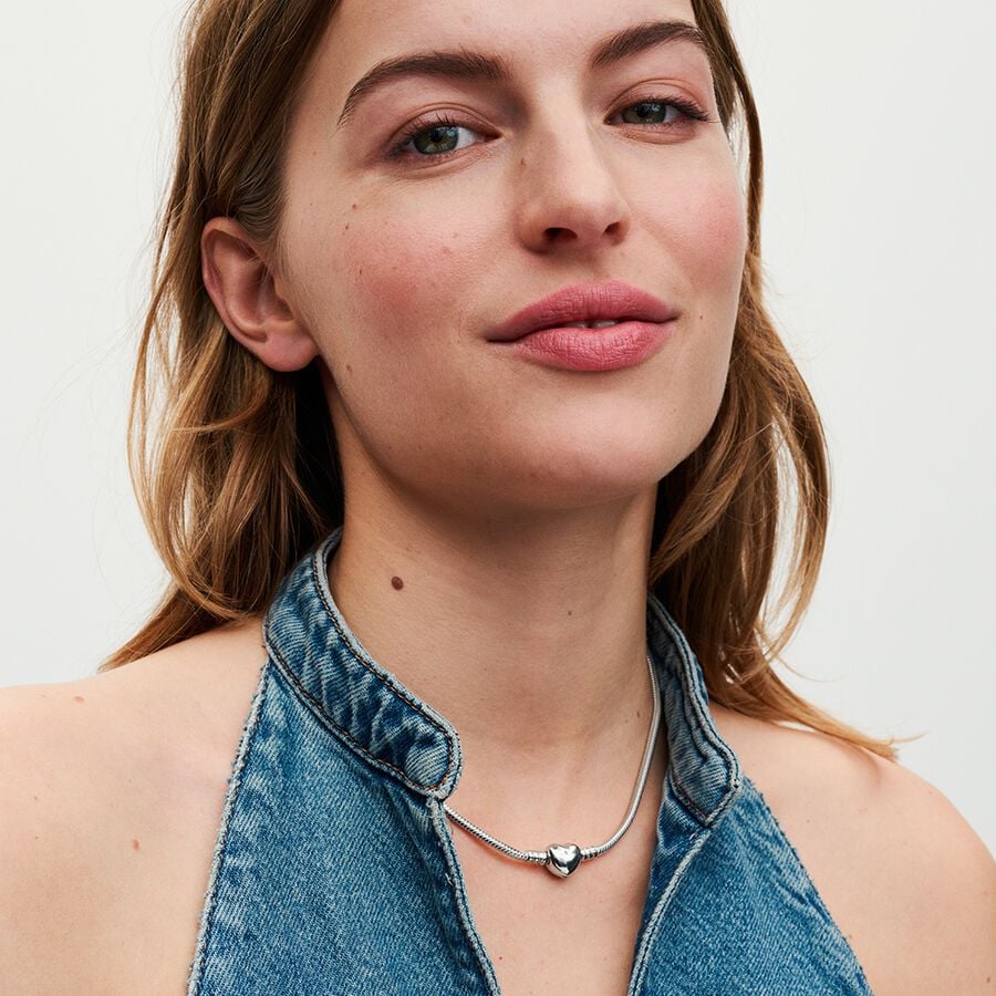 Colar Malha Snake Fecho Coração Pandora Moments