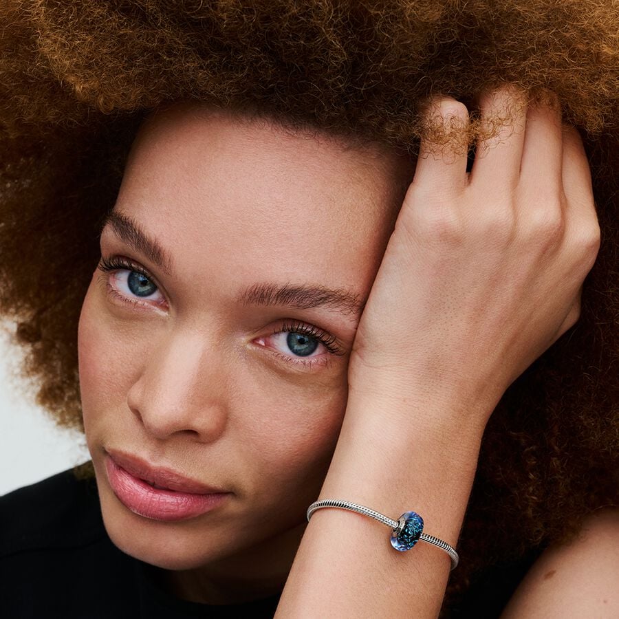 Conta Murano Iridescente Ondulado Azul