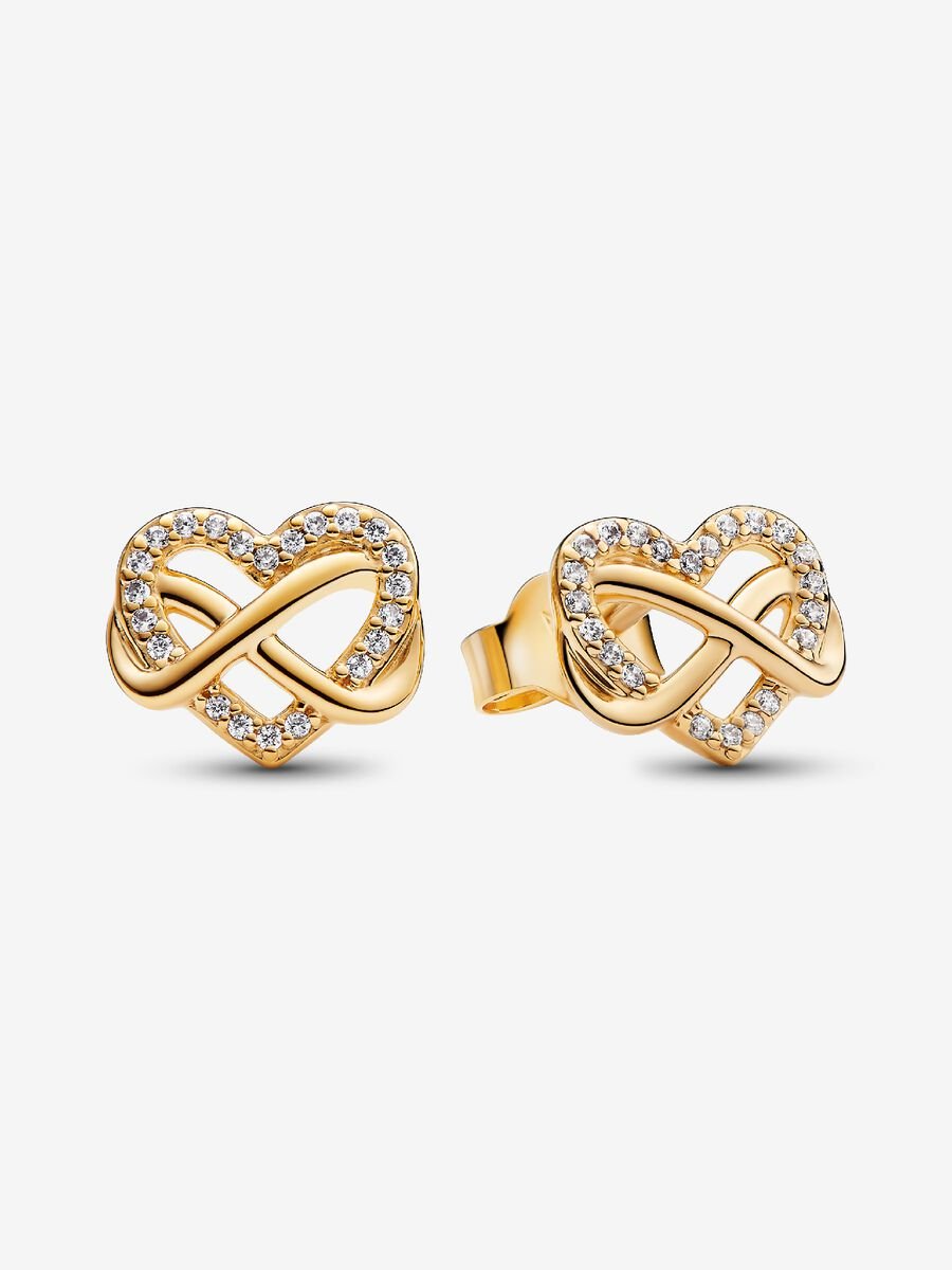 Brincos Stud Coração Infinito Brilhante Revestimento de ouro 14k