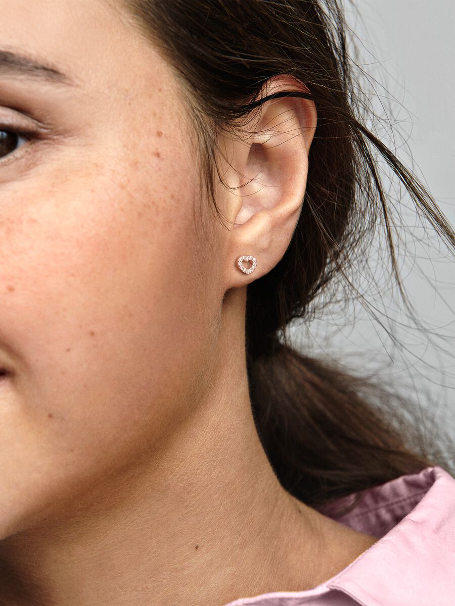 Brincos Espigão Coração Aberto Revestimento de ouro rosa 14k