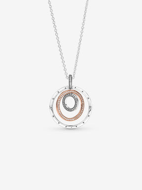 Colar Círculos Dois Tons Prata, Revestimento de ouro rosa 14k