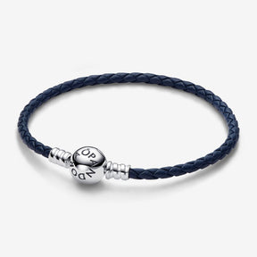 Pulseira de couro Azul com fecho Redondo