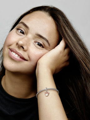 Conta Pendente Disney, Minnie Mouse Silhouette Prata, Revestimento de ouro rosa 14k