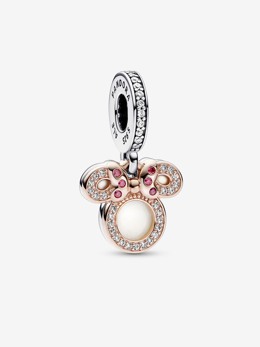 Conta Pendente Disney, Minnie Mouse Silhouette Prata, Revestimento de ouro rosa 14k