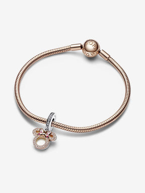 Conta Pendente Disney, Minnie Mouse Silhouette Prata, Revestimento de ouro rosa 14k