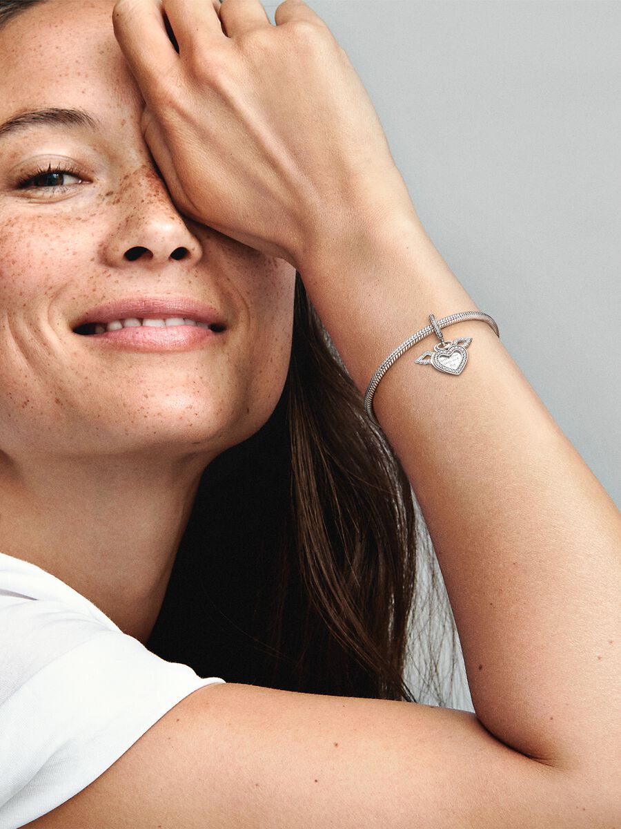 Conta Pendente Coração e Asas de Anjo Prata