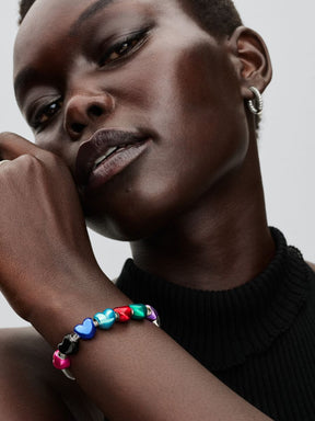 Conta Coração Azul Metálico Prata