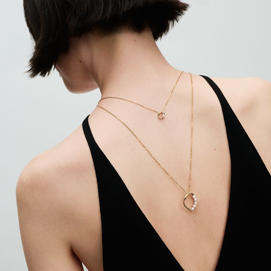 Colar de pérolas de cultura de água doce tratadas e círculo pavé com forma orgânica