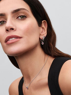 Colar Coração Elevado Rosa Prata