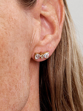 Brincos Espigão Laço Brilhante Revestimento de ouro 14k