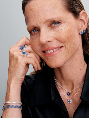 Brincos Espigão Auréola Quadrada Azul Brilhante